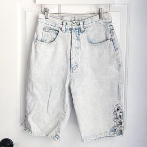 Vintage 80’s Nuovo Industriale light wash acid wash denim shorts with lace up